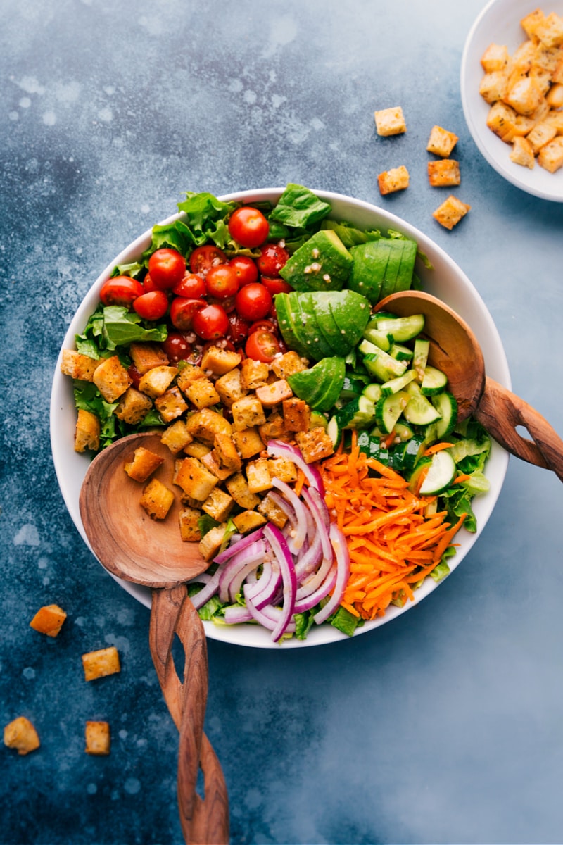 Overhead image of the Garden Salad in a bowl