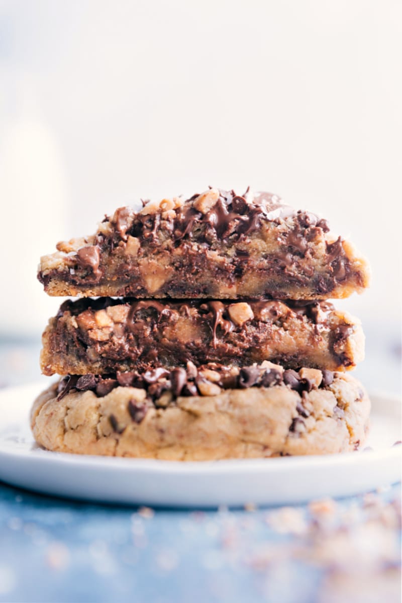 Up close image of the Gideon's Bakehouse Cookies stacked on top of each other ready to be eaten