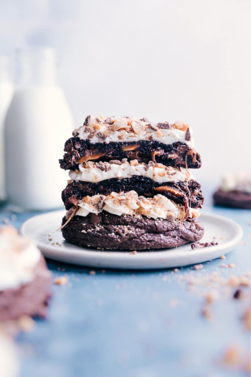 Image of the heath bar cookies stacked on top of each other