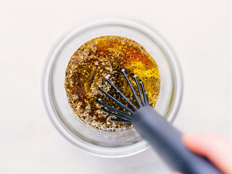 Process shots-- images of the dressing being whisked together