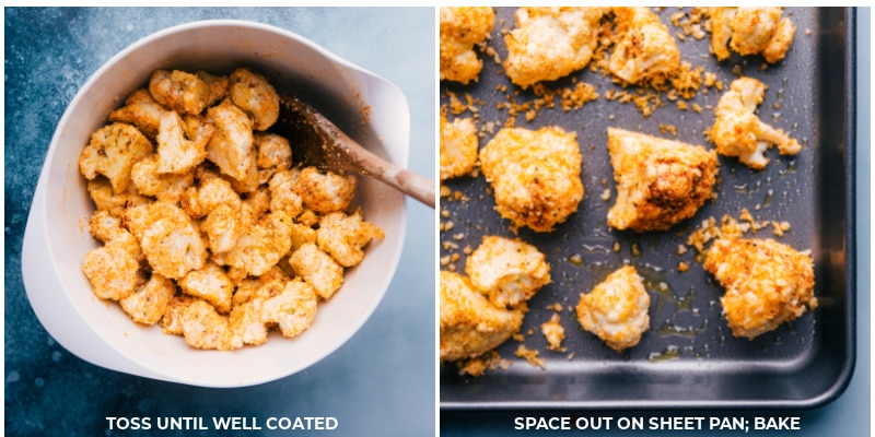 Process shots-- toss with seasonings; space out on the sheet pan and roast.
