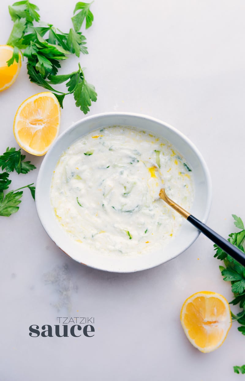 Overhead image of the Tzatziki Xauce in a bowl