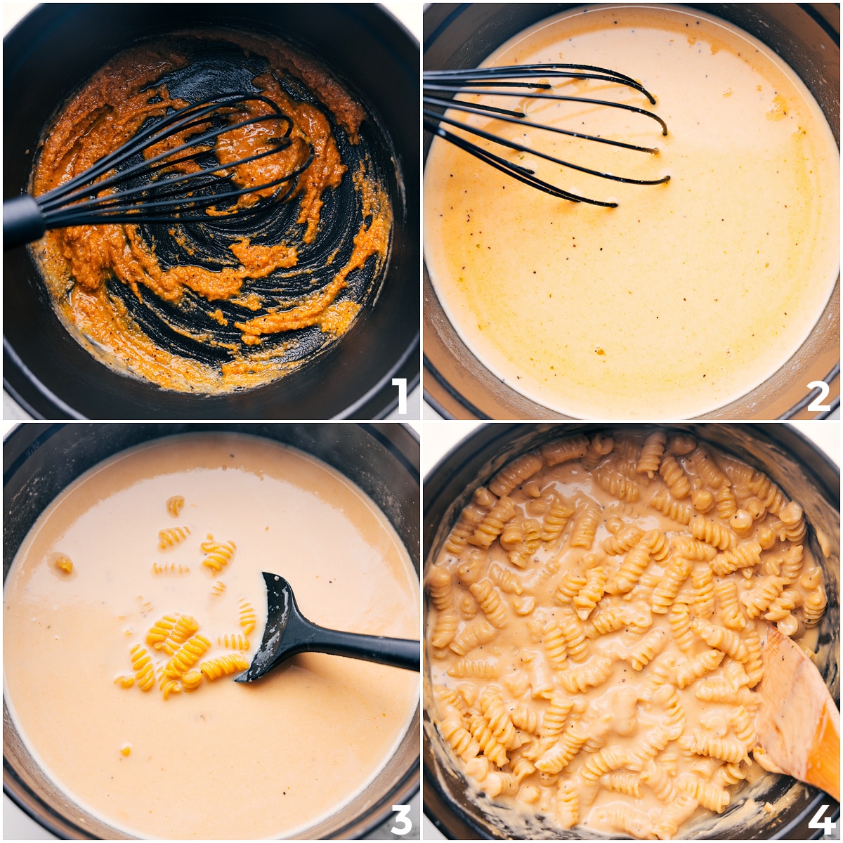 The cream sauce is whisked together in the pot, then the pasta is added to cook with it for this delicious and cheesy BBQ Mac and Cheese.