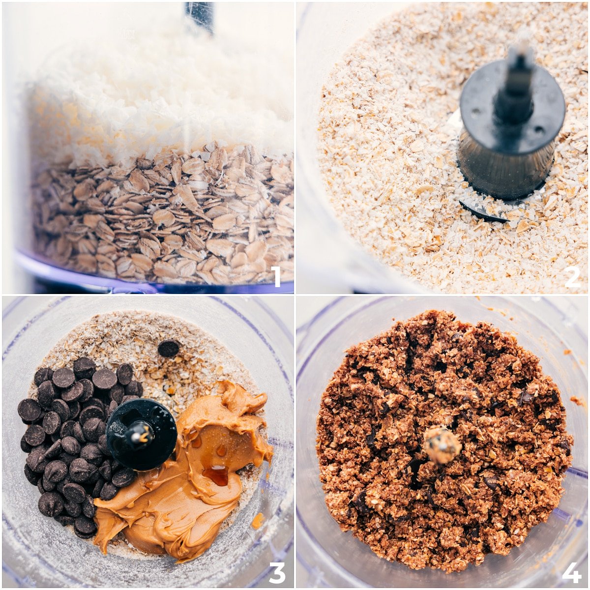 Visi pagrindiniai ingredientai sudedami į virtuvinį kombainą ir sumaišomi.