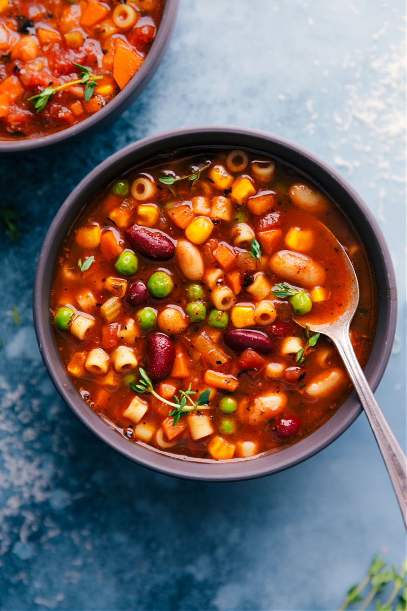 Up close overhead image of Minestrone Soup