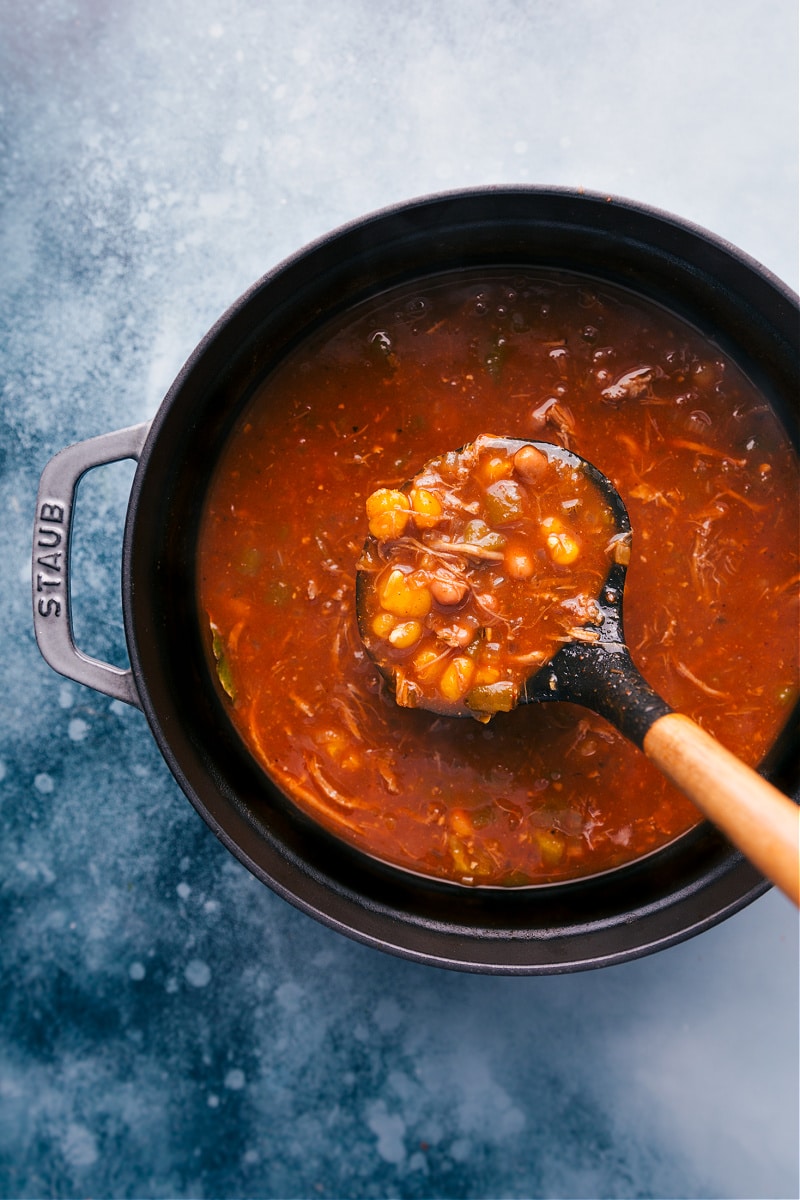 Overhead image of Pozole in a pot