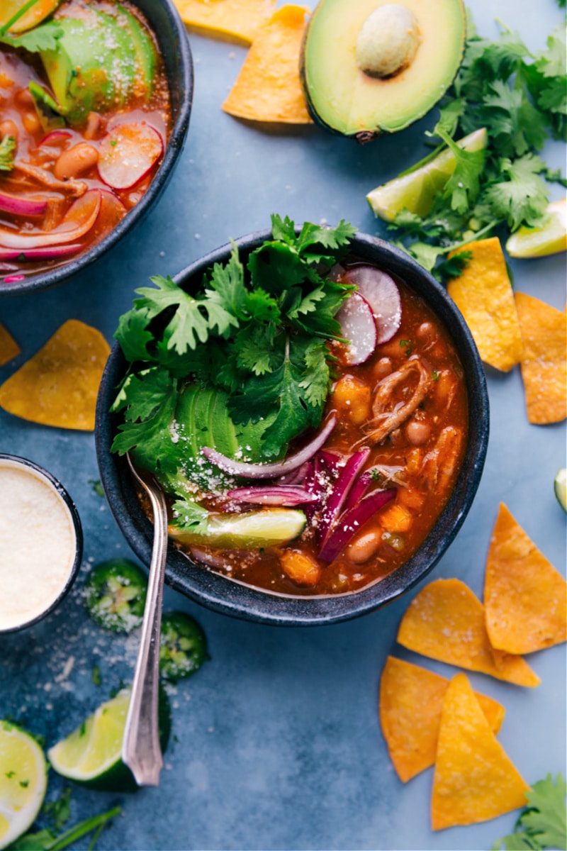 Overhead image of Pozole in a bowl