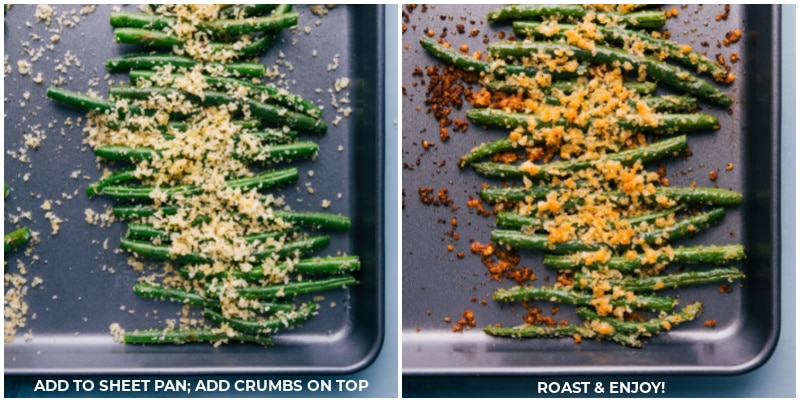 Process shots: Add beans to the pan and sprinkle with crumbs; roast and serve.