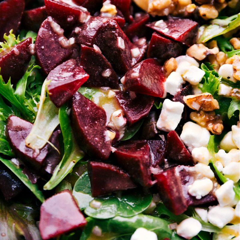 Close up of the salad showing the beets