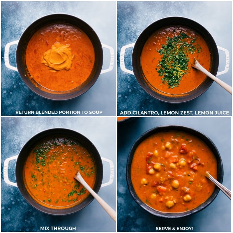 Process shots-- images of the cilantro, lemon zest, and lemon juice being added and mixed together