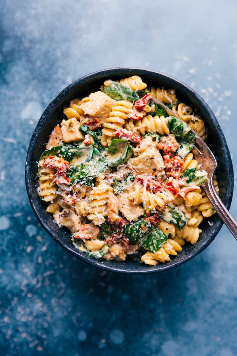 Overhead image of Chicken Pasta in a bowl