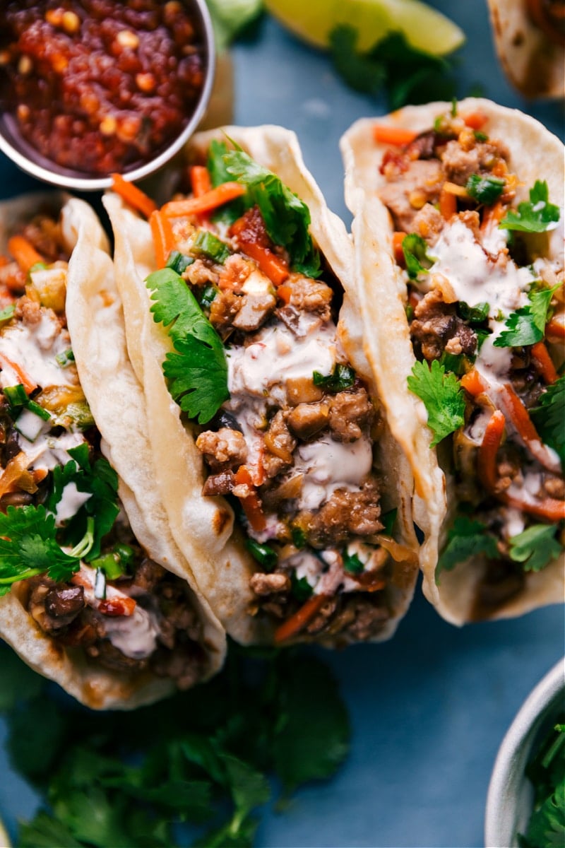 Close-up image of Asian Pork Tacos