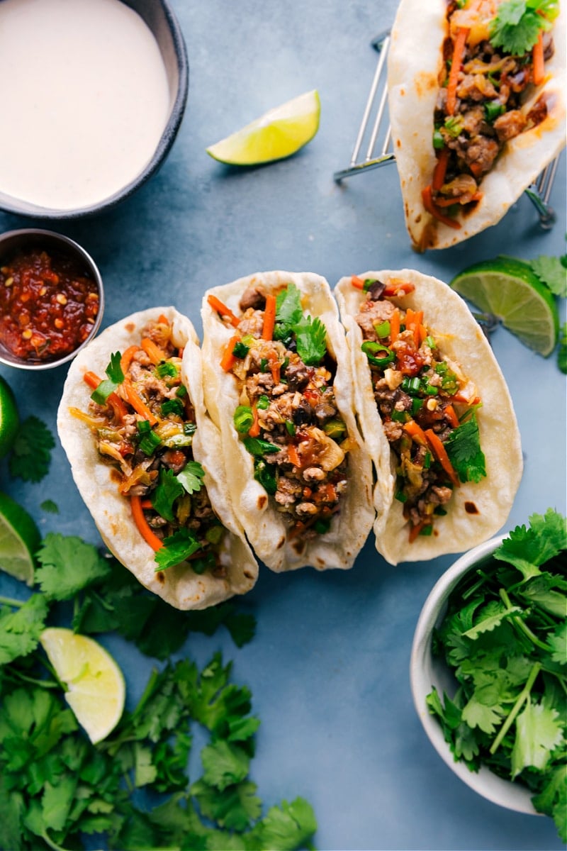 Overhead image of Asian Pork Tacos