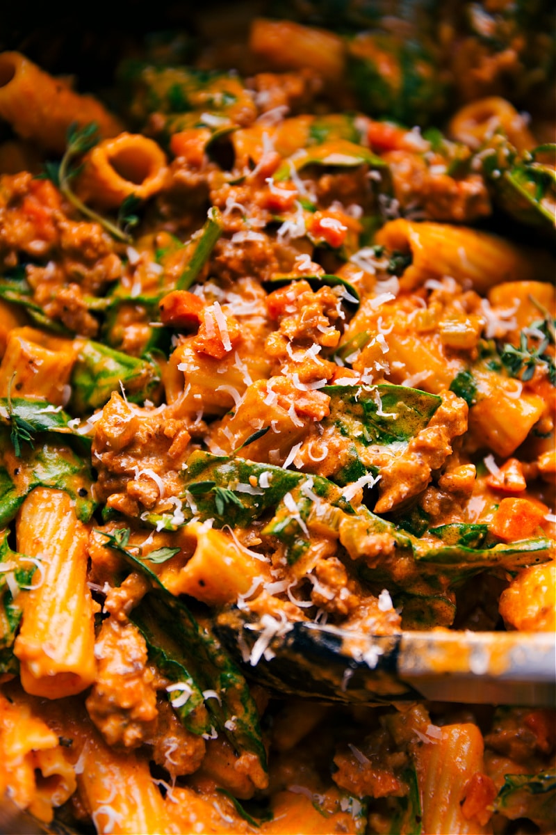 Overhead image of Sausage Rigatoni in a pot