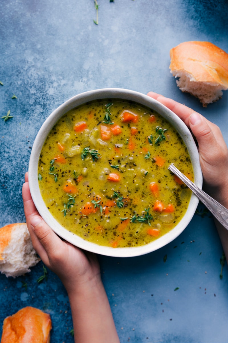 Overhead image of the vegetarian split pea soup recipe