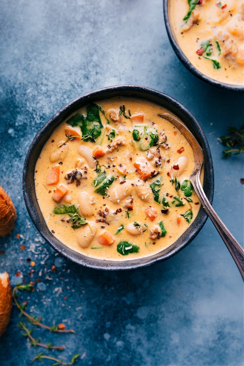 Overhead image of White Bean and Sausage Soup