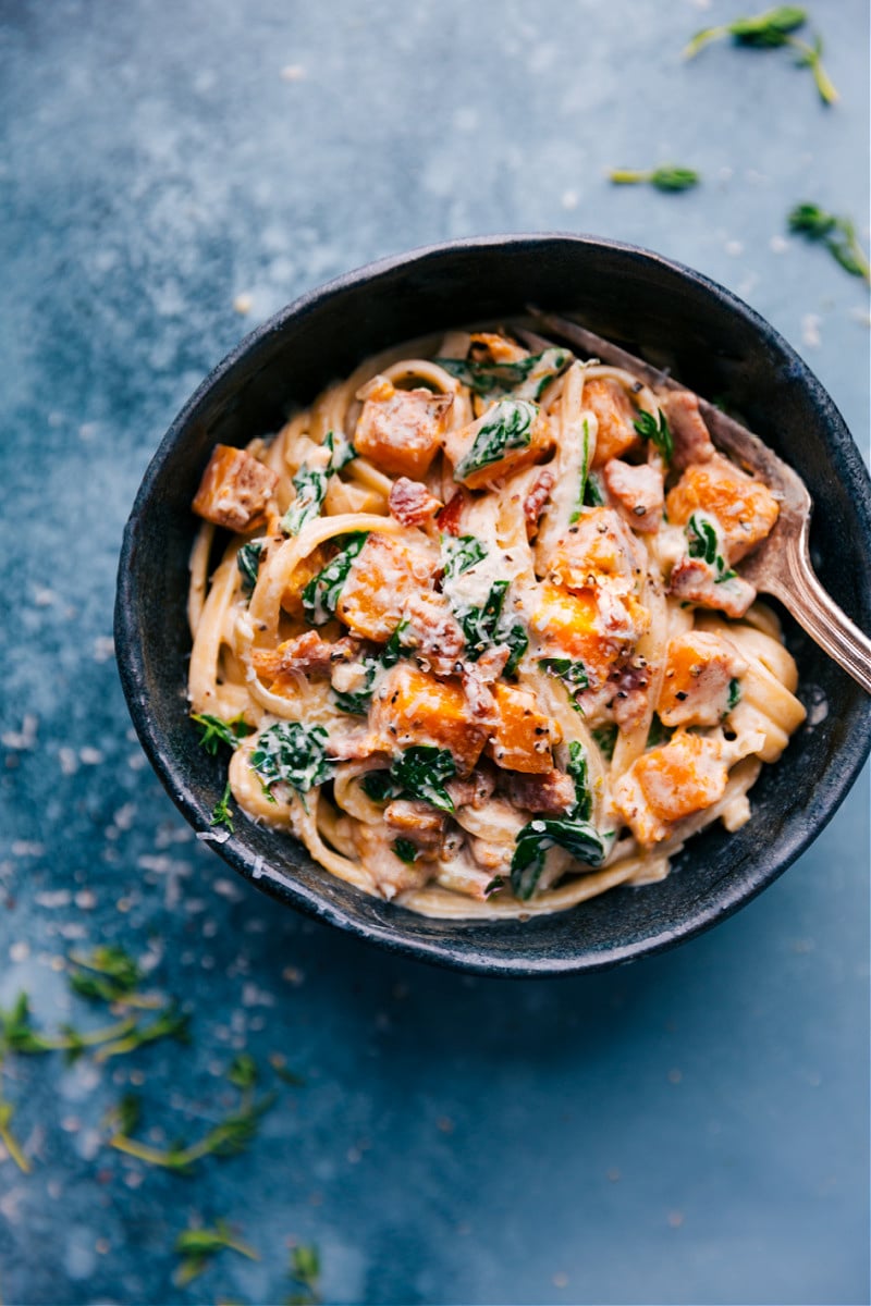 Overhead image of Butternut Squash Pasta in a bowl