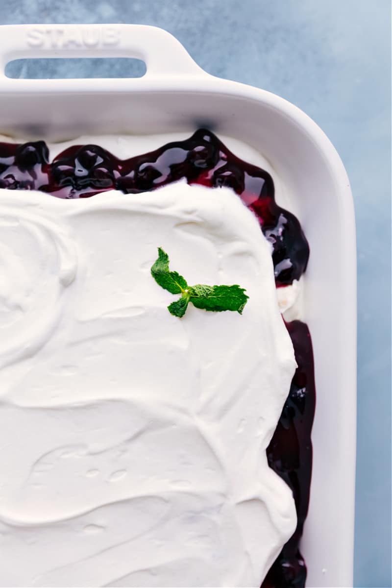 Closeup view of Blueberries and Cream Cake Trifle