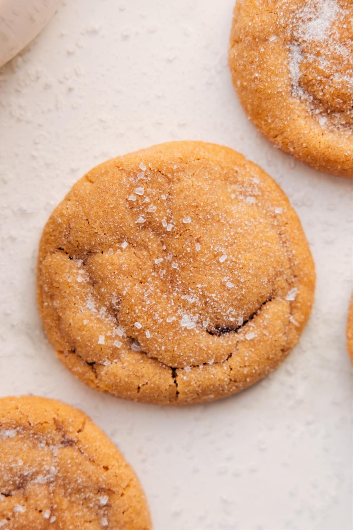 Chewy Peanut Butter Cookies fresh from the oven with a sugar-coated top.