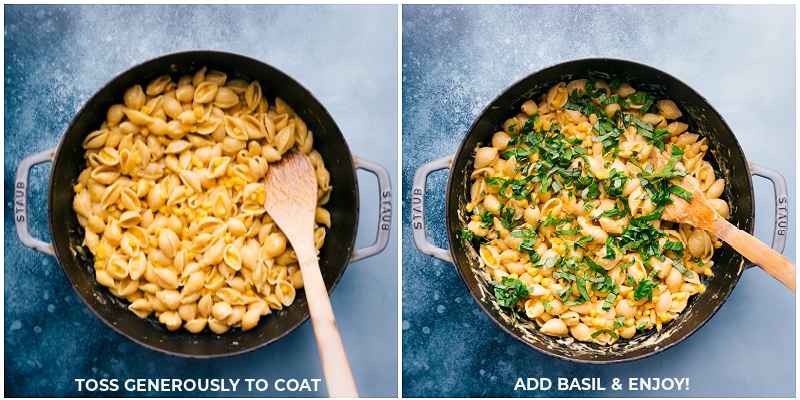 Process shots: Toss gently to coat; add basil and serve