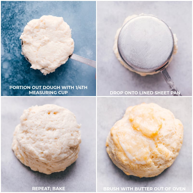 Process shots-- images of the dough being measured out and dropped on a sheet pan and baked