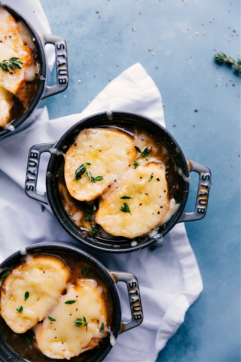 French onion soup with caramelized onions, savory broth, croutons, and melted cheese, a classic for fall soup recipes.