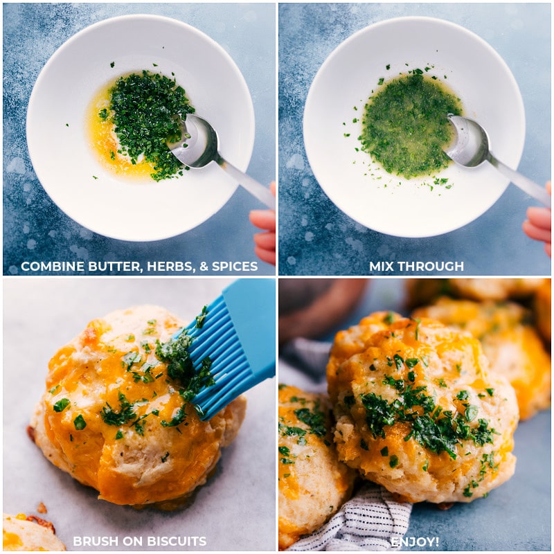 Process shots: combine butter, herbs and spices; mix well; brush on biscuits.