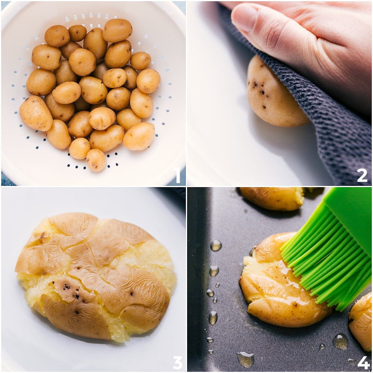 How To Make Smashed Potatoes Recipe Potatoes washed, boiled, smashed, and oiled for this smashed potatoes recipe.