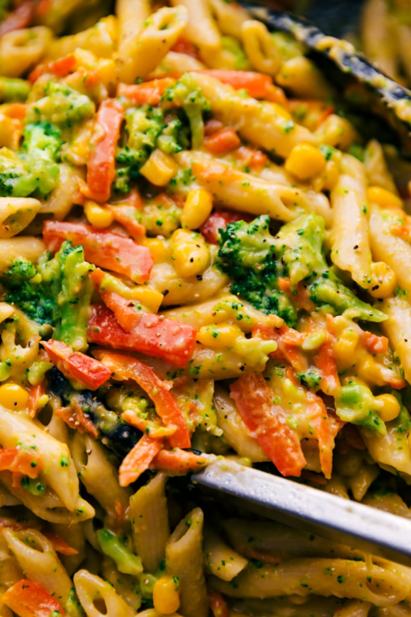 Up-close overhead image of Vegetable Pasta