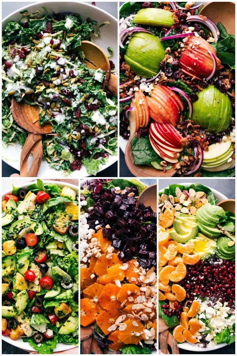 Collage of green salads