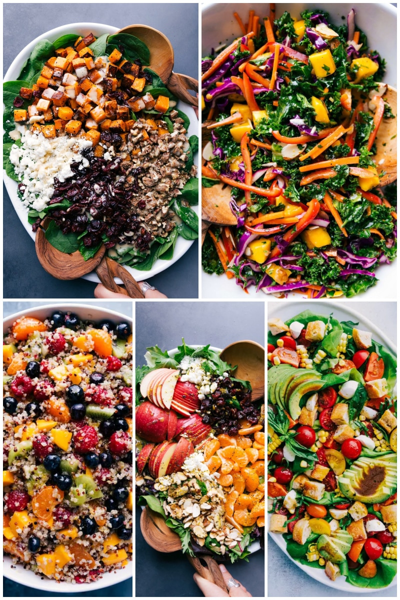 Collage of vegetarian salads