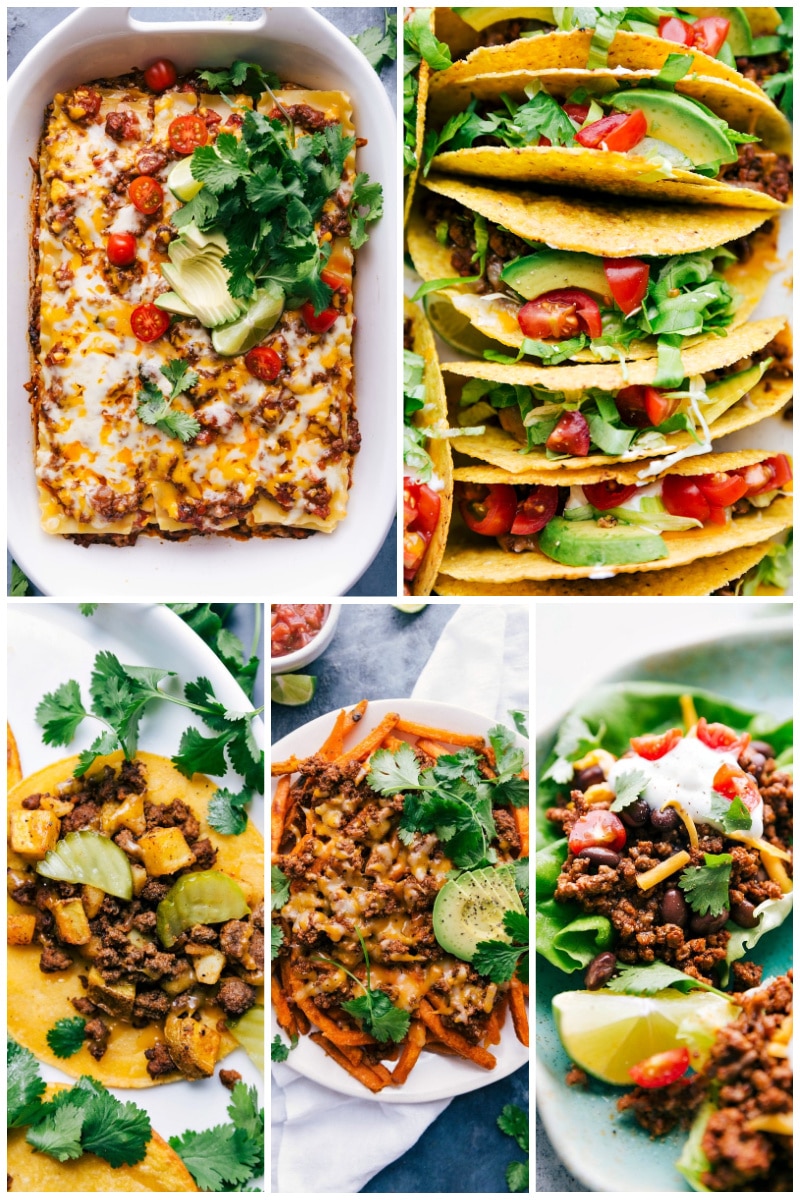 5 images of Mexican style dinners