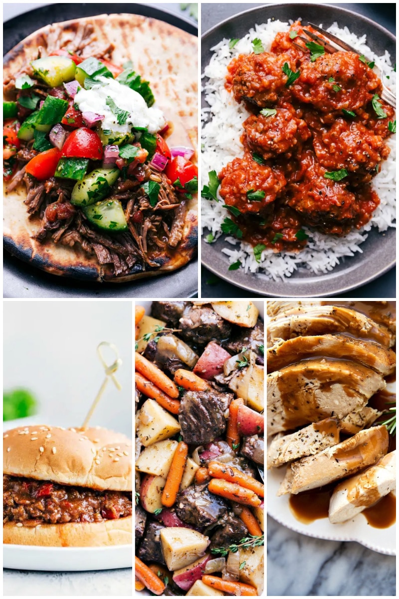 Collage of dump-and-go dinner recipes