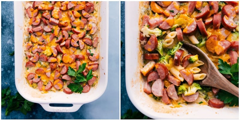 Images of the Cheesy Sausage Pasta fresh out of the oven 