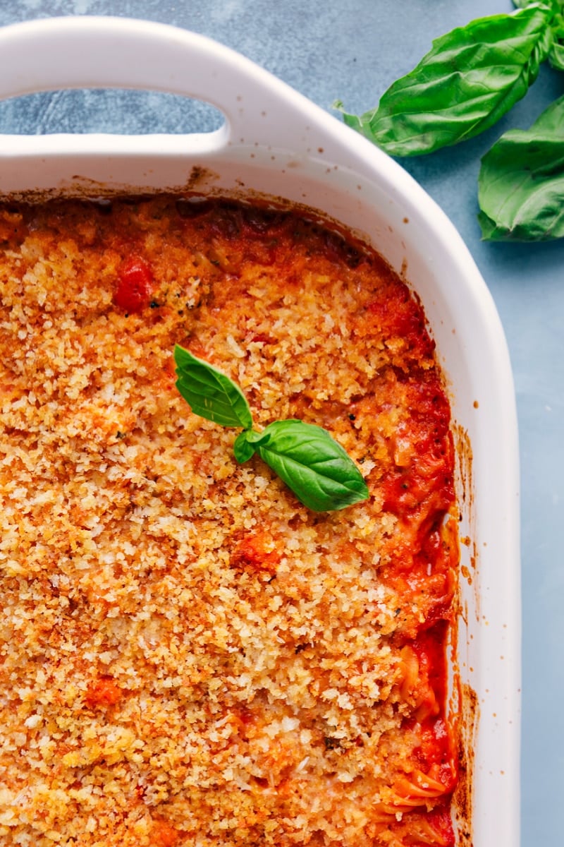 Up-close overhead image of Chicken Parmesan Pasta