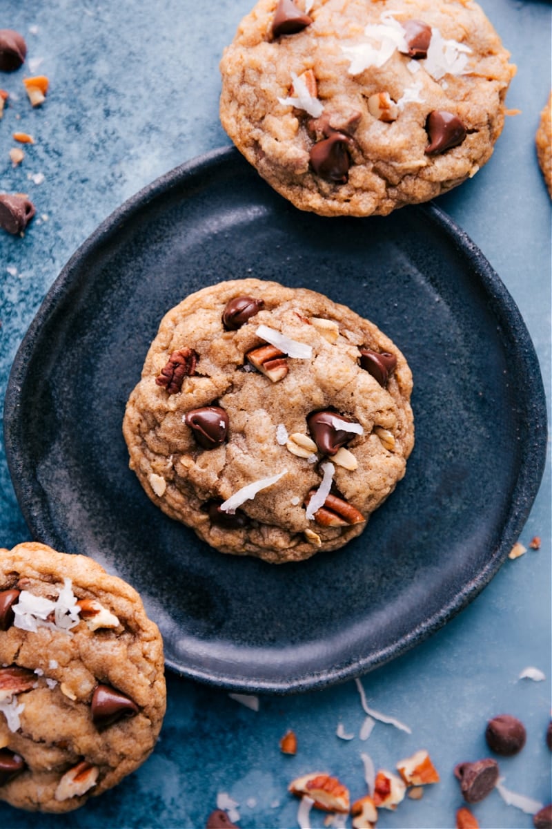 Overhead image of Cowboy Cookies ready to be eaten