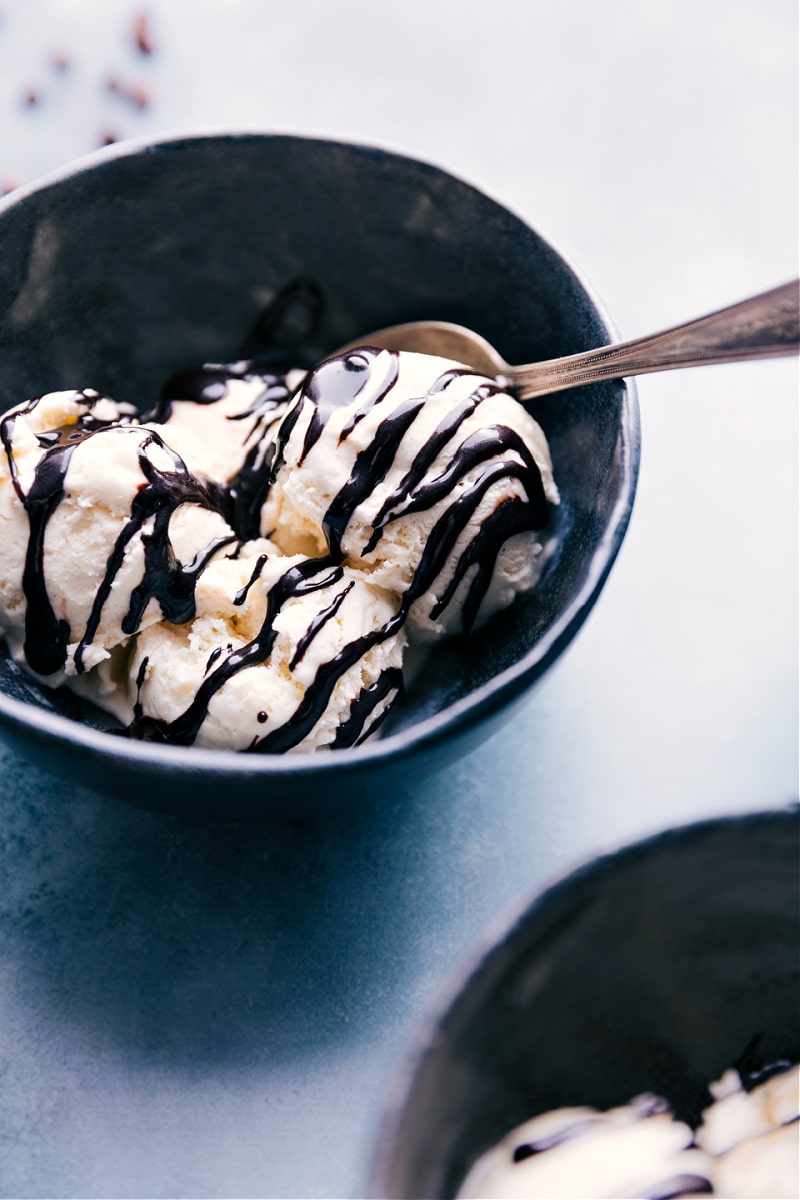 Image of the Hot Fudge Sauce served with a bowl of ice cream
