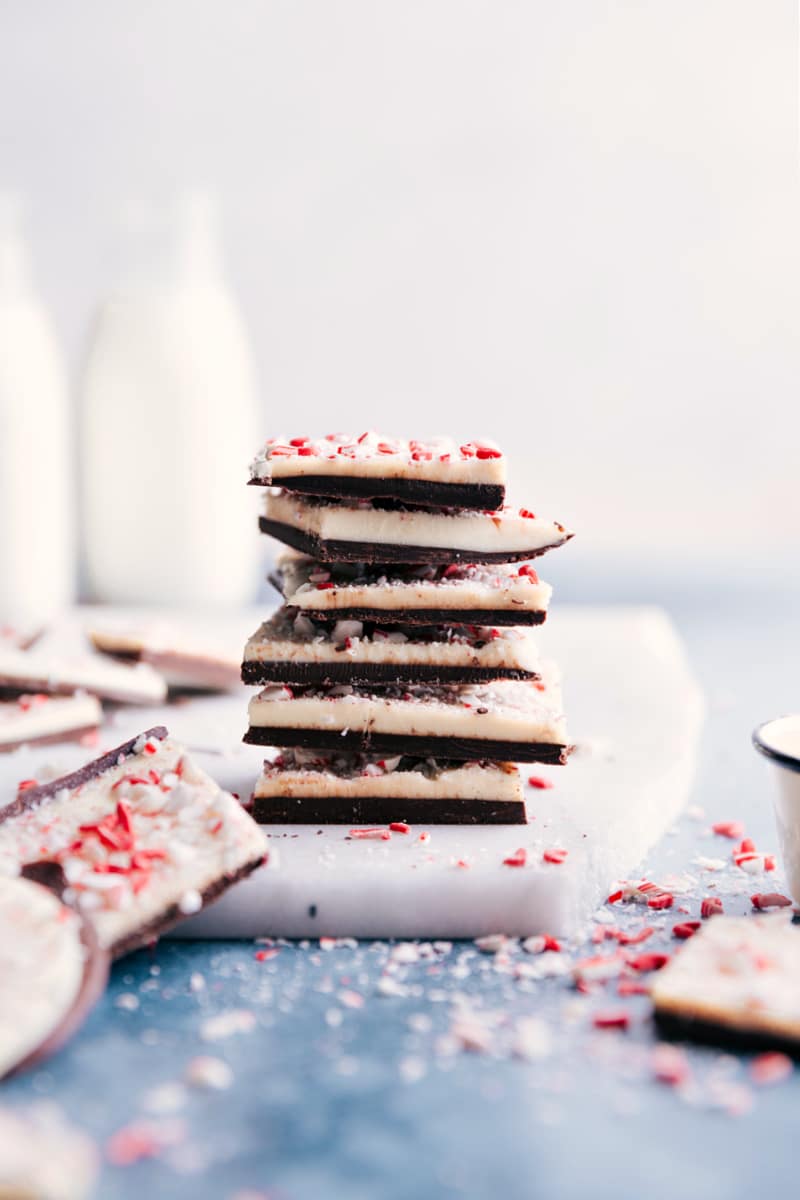 Image of Peppermint Bark pieces stacked on top of each other