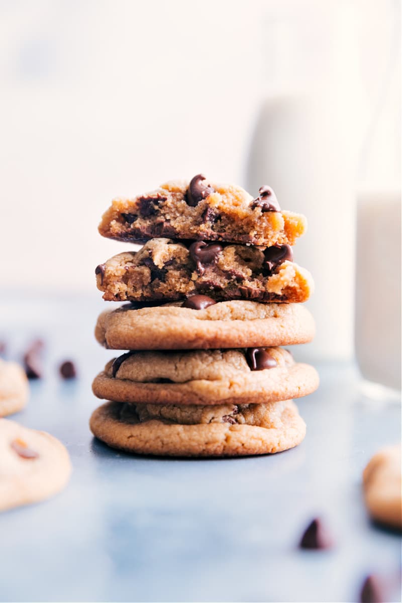 Image of the stacked Peanut Butter Chocolate Chip Cookies