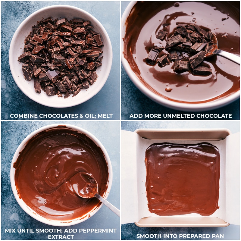 Process shots-- images of the chocolate being melted and added to the prepared pan