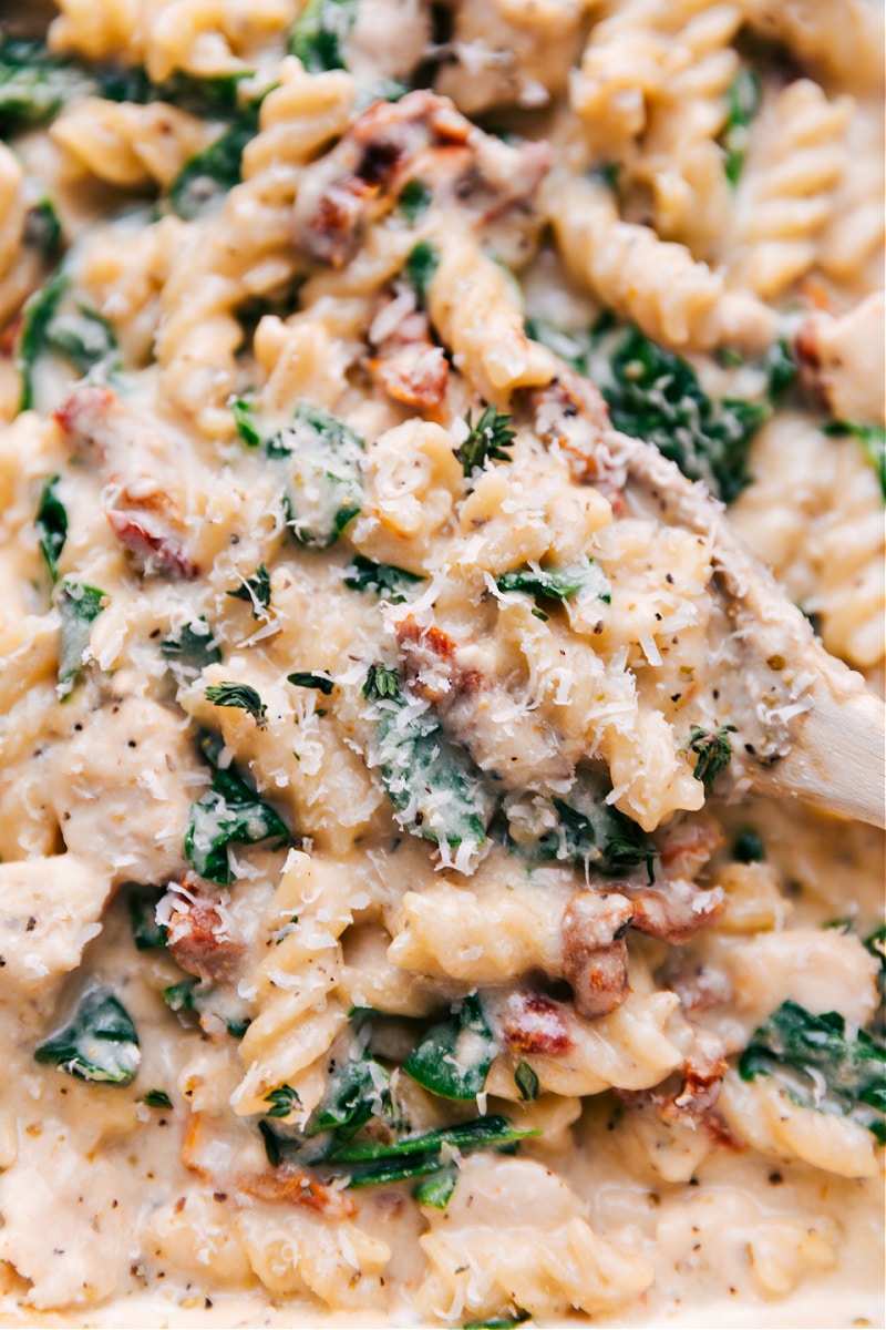 Overhead image of Tuscan Chicken Pasta