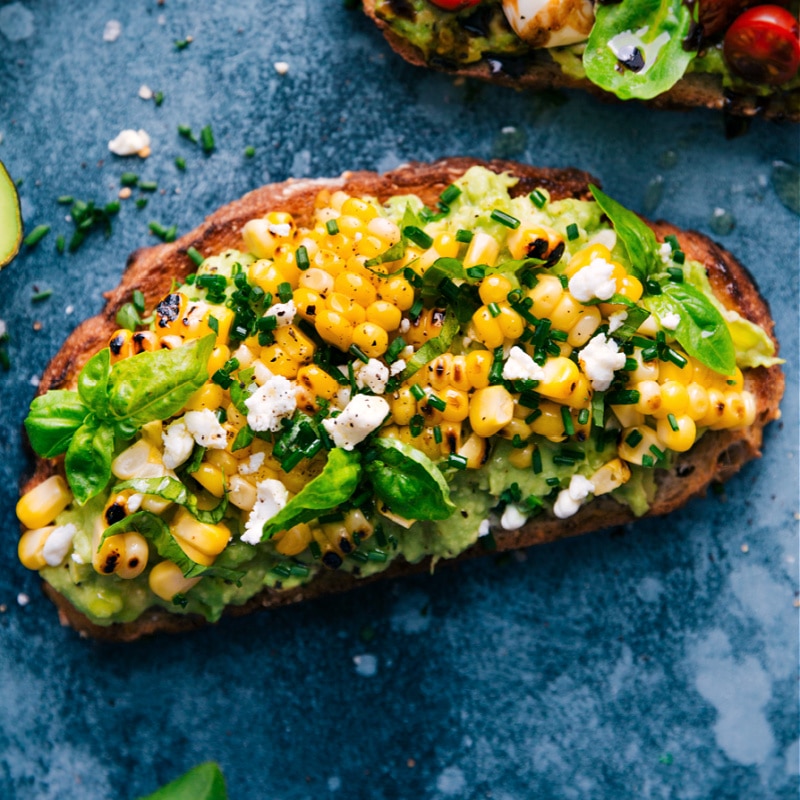 Overhead image of the Sweet Corn and Herb Avocado Toast