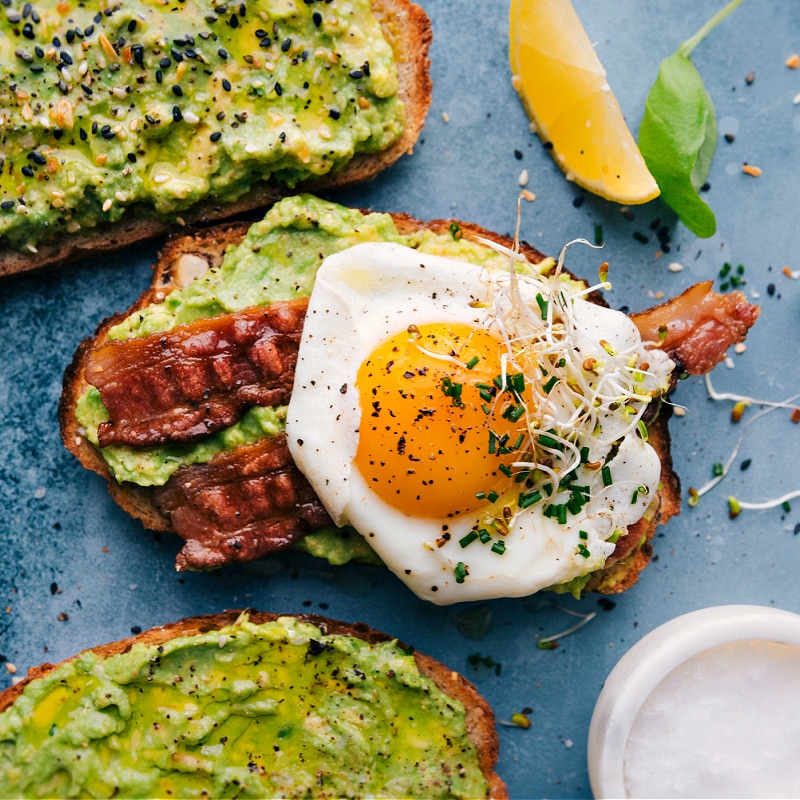 Overhead image of the breakfast version of Avocado Toast.