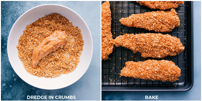 Process shots-- images of the chicken being dredged in the toasted Panko