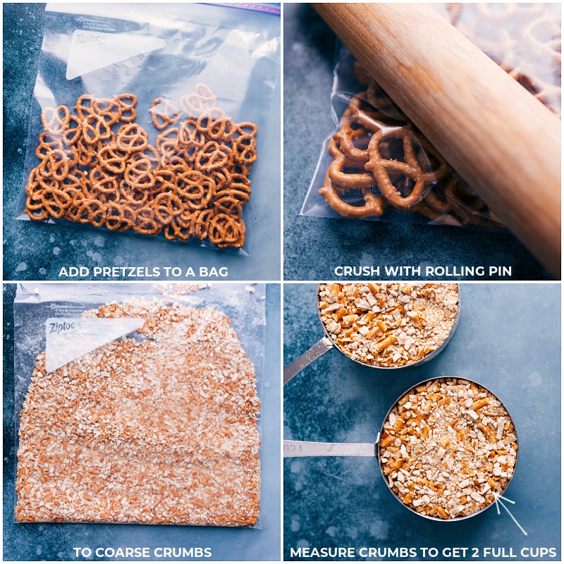 Process shots-- crushing the pretzels for the crust