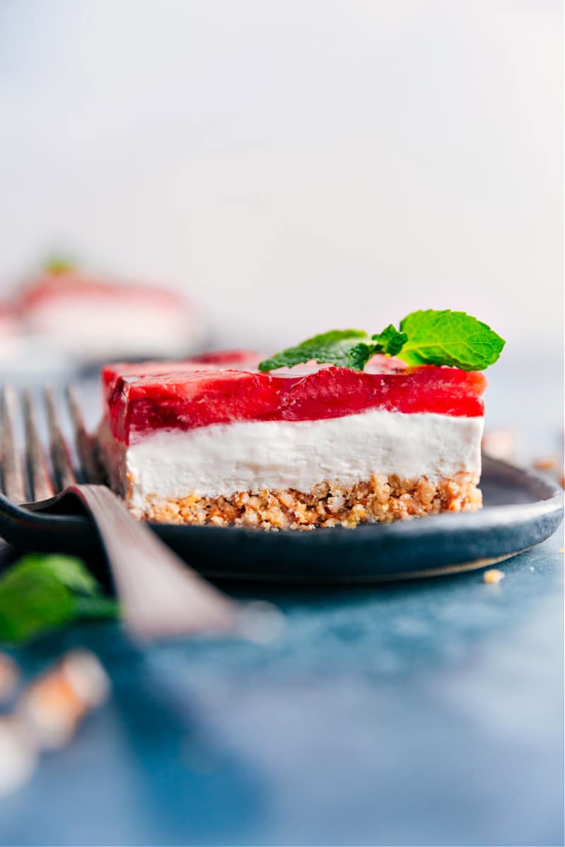 A square of Strawberry Pretzel Salad