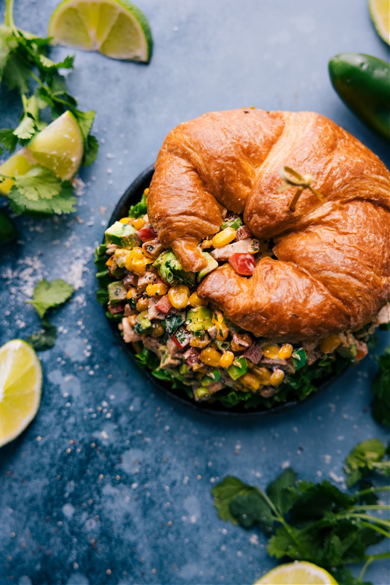 Overhead image of the Mexican Street Corn Chicken Salad ready to be eaten