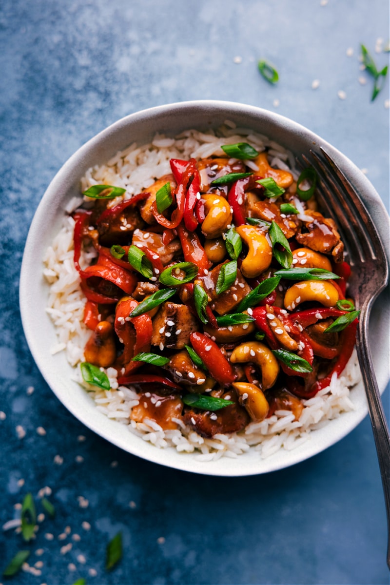 Overhead image of Cashew Chicken in a bowl