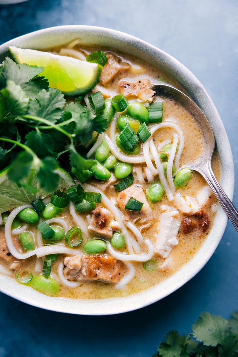 Overhead image of Green Curry Noodle Soup