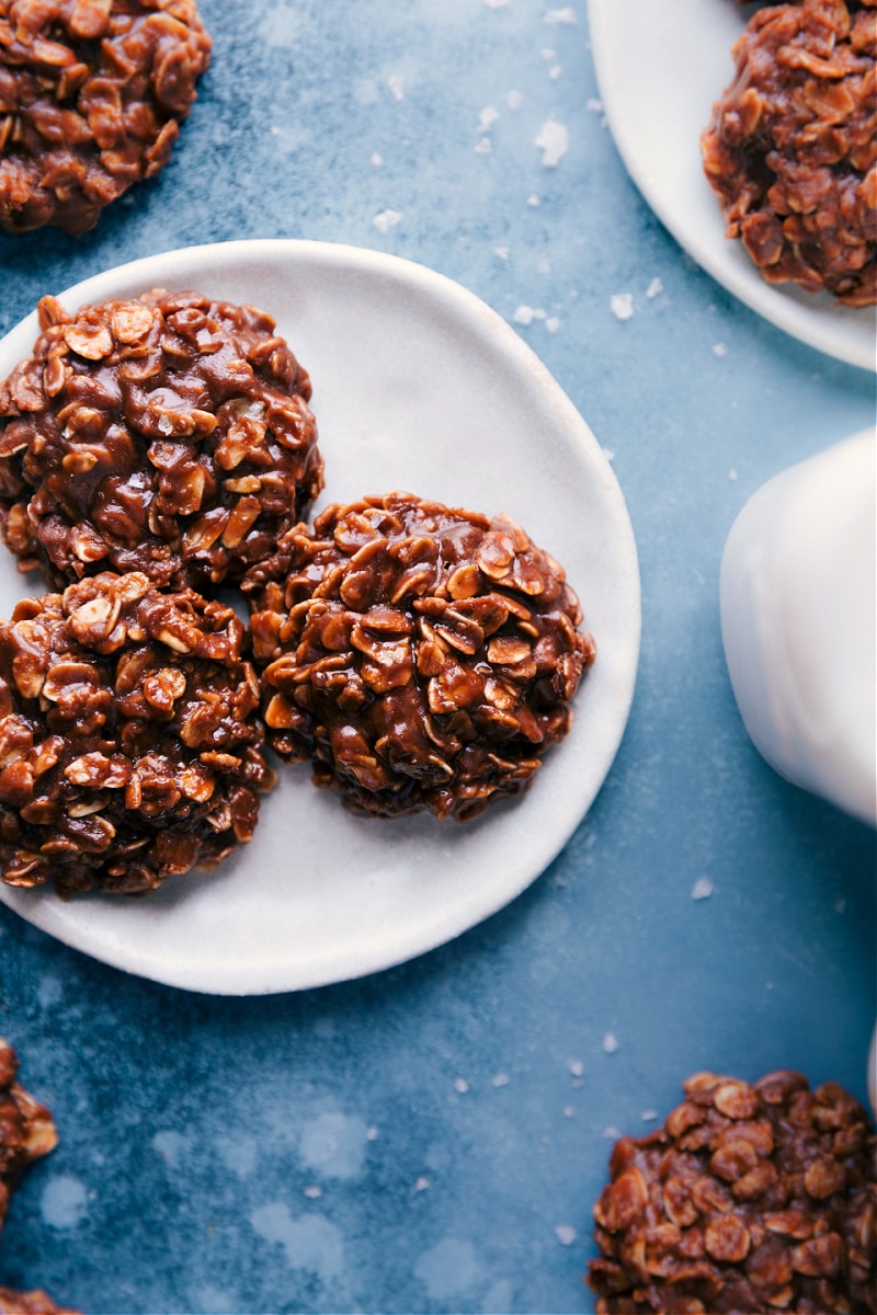 Three No-Bake Cookies on a plate